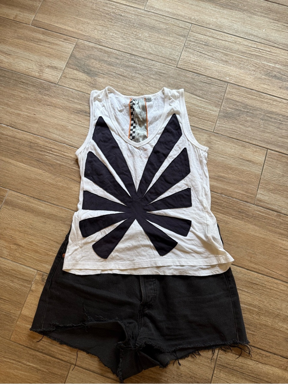 L.A.M.B. White Tank Top with Black Graphic Starburst